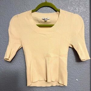525 America | Knit Puff- Sleeve Crop Sweater | Small | Cream